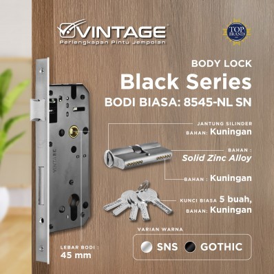 BODY KUNCI PINTU BESI VINTAGE BLACK SERIES BIASA 8545 NL-SN