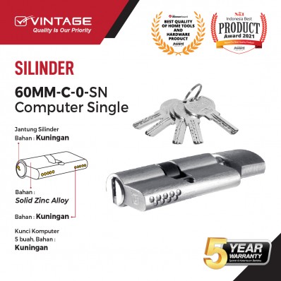 SILINDER KUNCI PINTU 60MM ANAK KUNCI KOMPUTER SINGLEOPEN VINTAGE