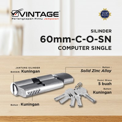 SILINDER KUNCI PINTU 60MM ANAK KUNCI KOMPUTER SINGLEOPEN VINTAGE