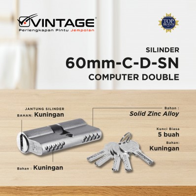 SILINDER KUNCI PINTU 60MM ANAK KUNCI KOMPUTER DOUBLEOPEN VINTAGE
