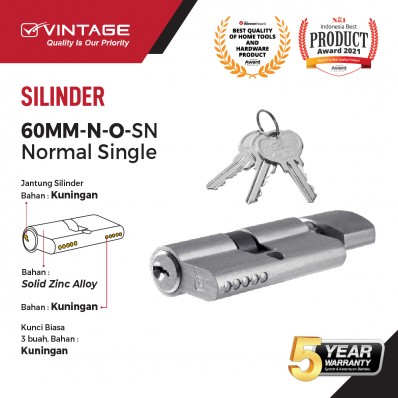 SILINDER KUNCI PINTU 60MM ANAK KUNCI BIASA SINGLEOPEN VINTAGE