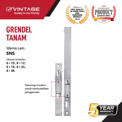 GRENDEL PINTU TANAM ALUMINIUM SILVER VINTAGE