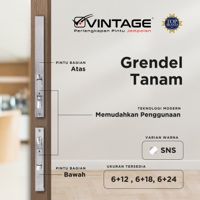 GRENDEL PINTU TANAM ALUMINIUM SILVER VINTAGE